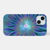 Blauwe Paarse bloem Abstracte fractale kunst iPhone 15 Case (Achterkant horizontaal)