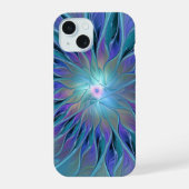 Blauwe Paarse bloem Abstracte fractale kunst iPhone 15 Case (Achterkant)