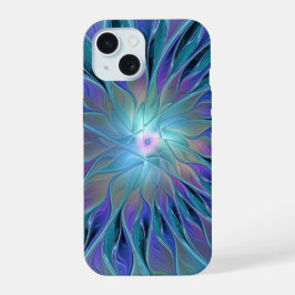 Blauwe Paarse bloem Abstracte fractale kunst iPhone 15 Case