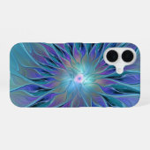 Blauwe Paarse bloem Abstracte fractale kunst iPhone 16 Hoesje (Achterkant horizontaal)