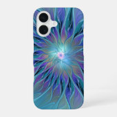 Blauwe Paarse bloem Abstracte fractale kunst iPhone 16 Hoesje (Achterkant)