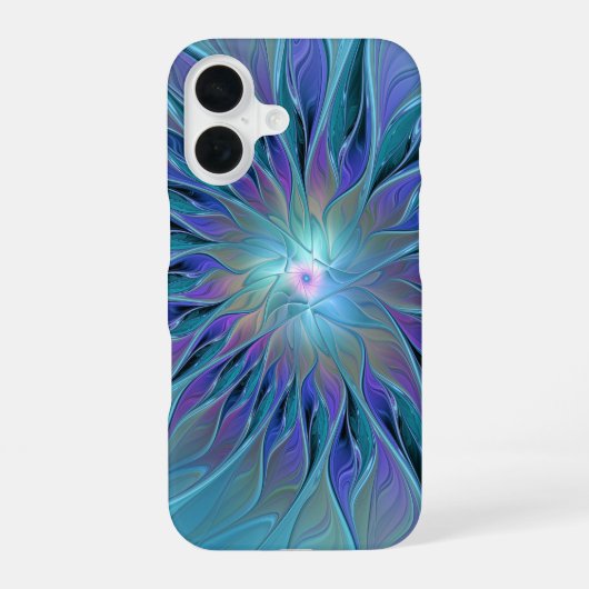 Blauwe Paarse bloem Abstracte fractale kunst iPhone 16 Hoesje (Achterkant)