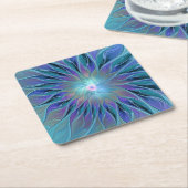 Blauwe Paarse bloem Abstracte fractale kunst Kartonnen Onderzetters (Schuin)