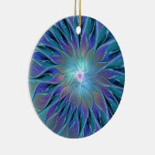 Blauwe Paarse bloem Abstracte fractale kunst Keramisch Ornament (Rechts)