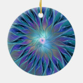 Blauwe Paarse bloem Abstracte fractale kunst Keramisch Ornament (Achterkant)