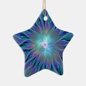 Blauwe Paarse bloem Abstracte fractale kunst Keramisch Ornament (Rechts)