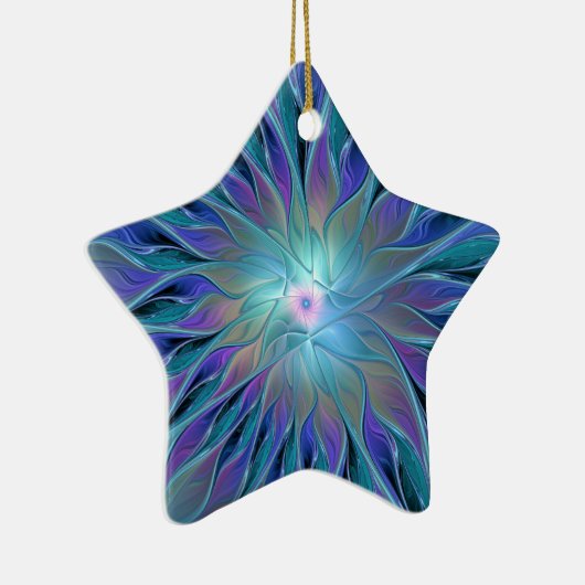 Blauwe Paarse bloem Abstracte fractale kunst Keramisch Ornament (Rechts)