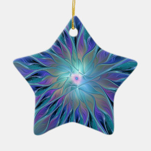 Blauwe Paarse bloem Abstracte fractale kunst Keramisch Ornament