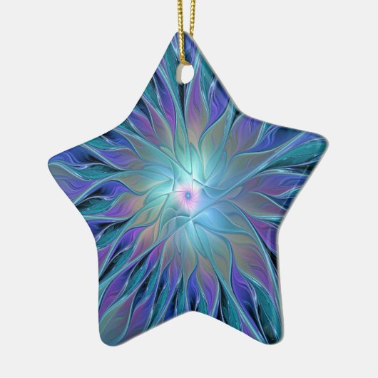 Blauwe Paarse bloem Abstracte fractale kunst Keramisch Ornament (Links)