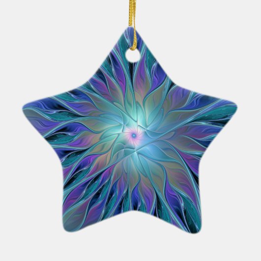 Blauwe Paarse bloem Abstracte fractale kunst Keramisch Ornament (Achterkant)