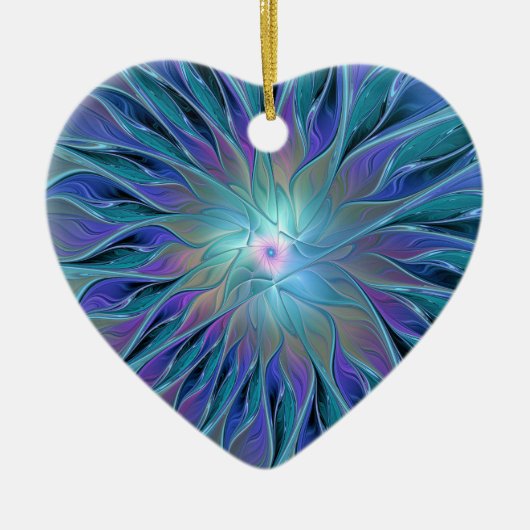 Blauwe Paarse bloem Abstracte fractale kunst Keramisch Ornament (Voorkant)