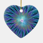 Blauwe Paarse bloem Abstracte fractale kunst Keramisch Ornament (Achterkant)