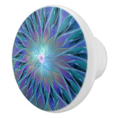 Blauwe Paarse bloem Abstracte fractale kunst Keramische Knop (Rechts)