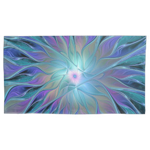Blauwe Paarse bloem Abstracte fractale kunst Kussensloop