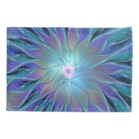 Blauwe Paarse bloem Abstracte fractale kunst Kussensloop (Achterkant)