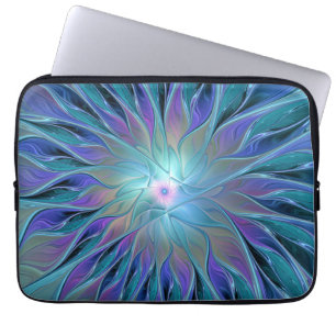 Blauwe Paarse bloem Abstracte fractale kunst Laptop Sleeve
