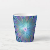 Blauwe Paarse bloem Abstracte fractale kunst Latte Mok (Voorkant)