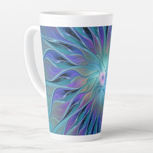 Blauwe Paarse bloem Abstracte fractale kunst Latte Mok (Linkerhoek)