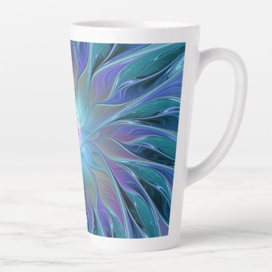 Blauwe Paarse bloem Abstracte fractale kunst Latte Mok (Rechts)