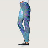 Blauwe Paarse bloem Abstracte fractale kunst Leggings (Links)