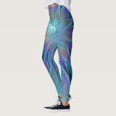 Blauwe Paarse bloem Abstracte fractale kunst Leggings (Links)
