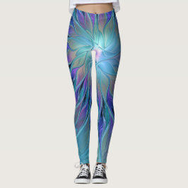 Blauwe Paarse bloem Abstracte fractale kunst Leggings