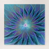 Blauwe Paarse bloem Abstracte fractale kunst Legpuzzel (Horizontaal)