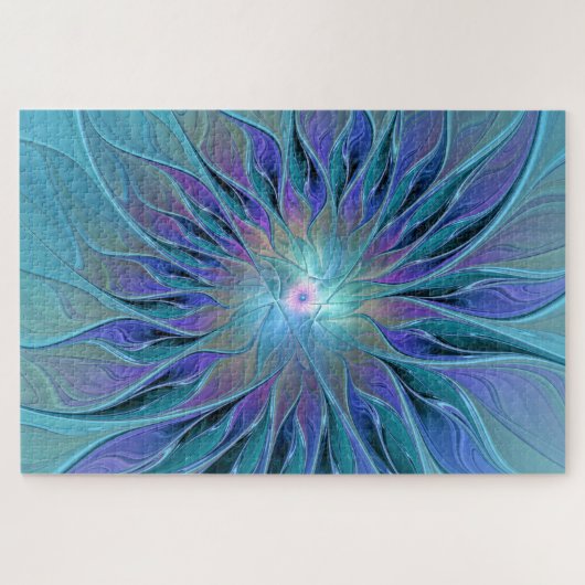 Blauwe Paarse bloem Abstracte fractale kunst Legpuzzel (Horizontaal)