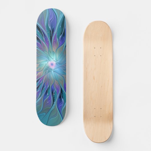 Blauwe Paarse bloem Abstracte fractale kunst Persoonlijk Skateboard (Voorkant)