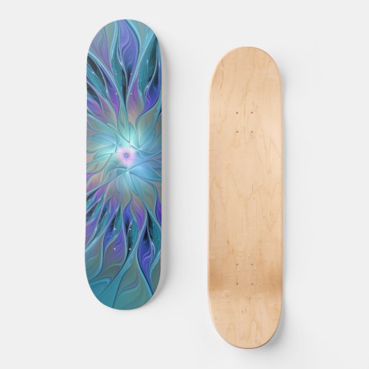 Blauwe Paarse bloem Abstracte fractale kunst Persoonlijk Skateboard (Voorkant)