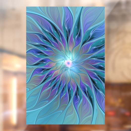 Blauwe Paarse bloem Abstracte fractale kunst Raamsticker (Vel 2)