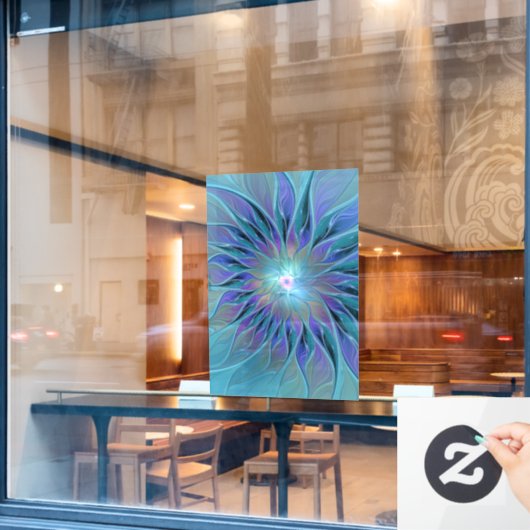 Blauwe Paarse bloem Abstracte fractale kunst Raamsticker (Cafe Raam)