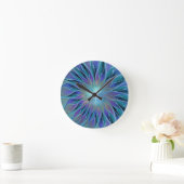 Blauwe Paarse bloem Abstracte fractale kunst Ronde Klok (Huis)