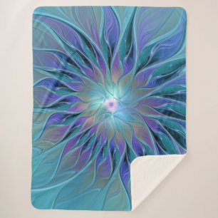 Blauwe Paarse bloem Abstracte fractale kunst Sherpa Deken
