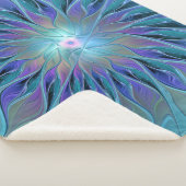 Blauwe Paarse bloem Abstracte fractale kunst Sherpa Deken (3/4)