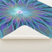 Blauwe Paarse bloem Abstracte fractale kunst Sherpa Deken (3/4)