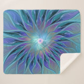 Blauwe Paarse bloem Abstracte fractale kunst Sherpa Deken (Voorkant (horizontaal))
