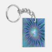 Blauwe Paarse bloem Abstracte fractale kunst Sleutelhanger (Voorkant Links)