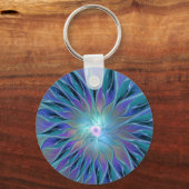 Blauwe Paarse bloem Abstracte fractale kunst Sleutelhanger (Voorkant)