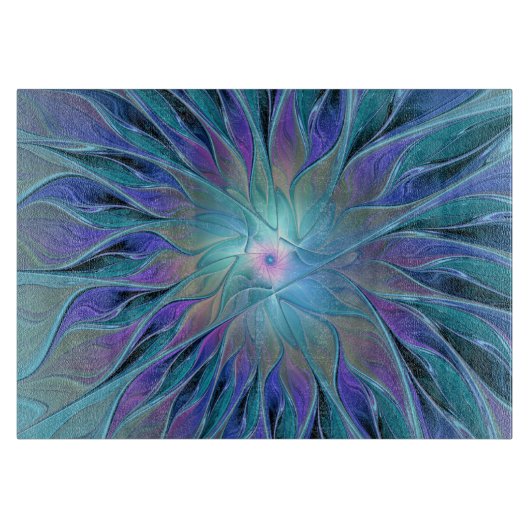 Blauwe Paarse bloem Abstracte fractale kunst Snijplank (Voorkant)