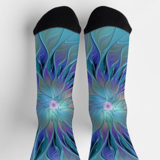 Blauwe Paarse bloem Abstracte fractale kunst Sokken (Top)