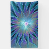 Blauwe Paarse bloem Abstracte fractale kunst Spandoek (Verticaal)