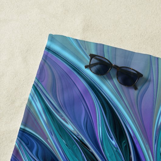 Blauwe Paarse bloem Abstracte fractale kunst Strandlaken (In situ)