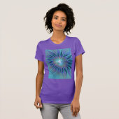 Blauwe Paarse bloem Abstracte fractale kunst T-shirt (Voorkant volledig)