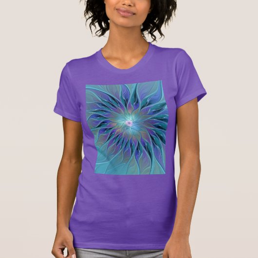 Blauwe Paarse bloem Abstracte fractale kunst T-shirt (Voorkant)