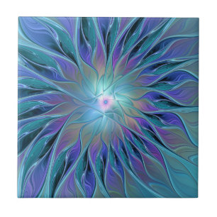 Blauwe Paarse bloem Abstracte fractale kunst Tegeltje