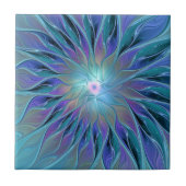 Blauwe Paarse bloem Abstracte fractale kunst Tegeltje (Voorkant)