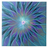 Blauwe Paarse bloem Abstracte fractale kunst Tegeltje (Voorkant)