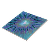 Blauwe Paarse bloem Abstracte fractale kunst Tegeltje (Zijkant)