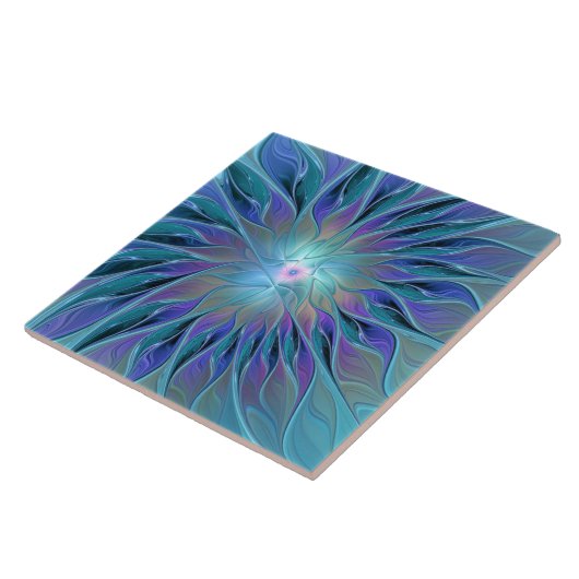 Blauwe Paarse bloem Abstracte fractale kunst Tegeltje (Zijkant)